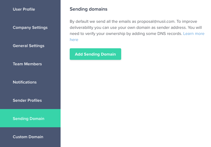 Settings Sending Domain