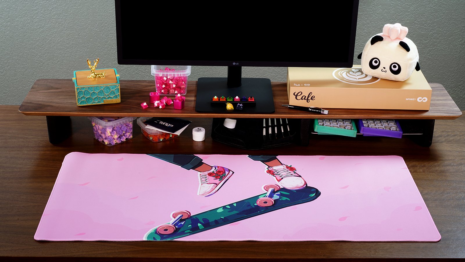 The art on a big deskmat.