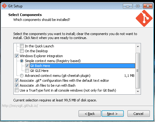 Popup para seleciona Git Bash