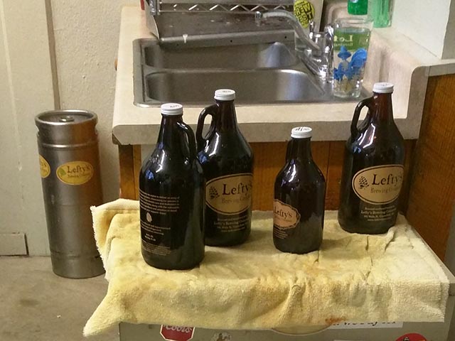 Growlers and a keg of beer from Lefty's Brewing Company