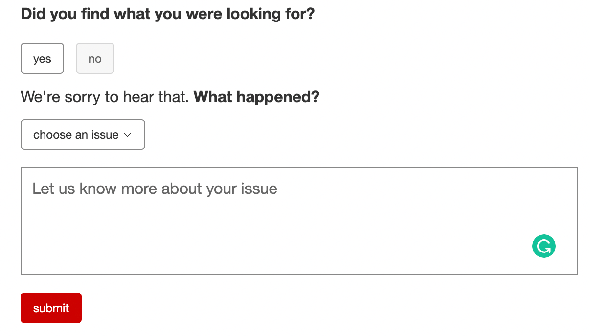 A survey from Target asking the customer to expand on why they weren't able to find what they were looking for.