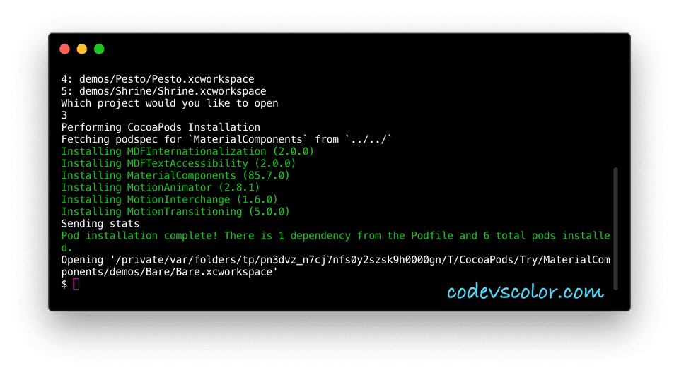 How to use pod try to test an iOS library CodeVsColor