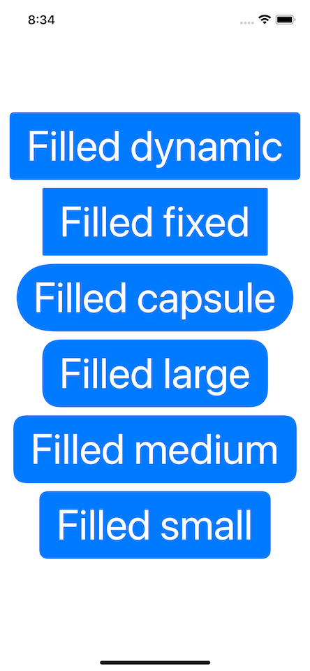 Dynamic, fixed, capsule, large, medium, and small corner style on XXXL font size.