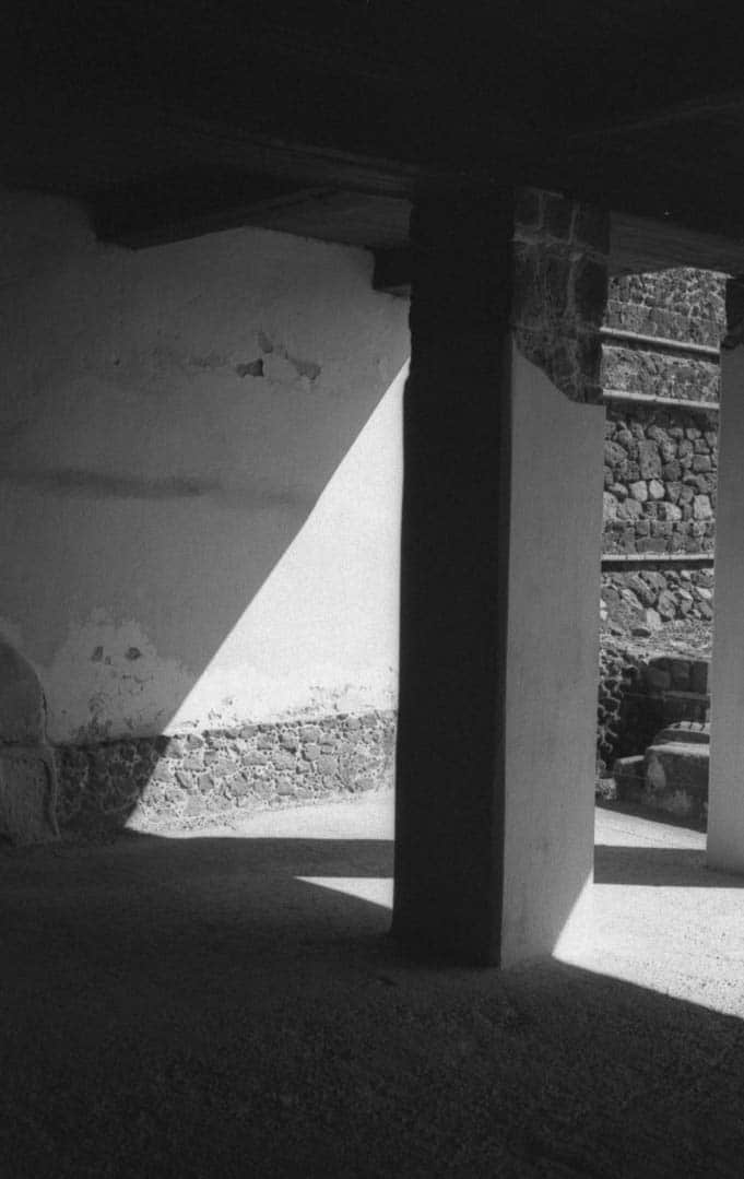 Light and shadow falling into a structure at Teotihuacan