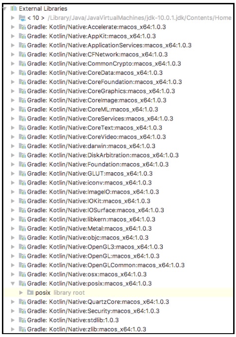 long list of external libraries files screen capture