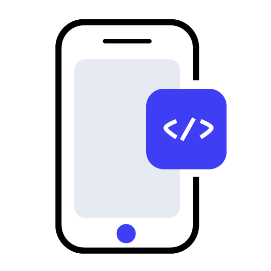 icon of phone with application icon of programming code on it