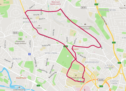 Meanwood Headingley 8km Loop run route map card image