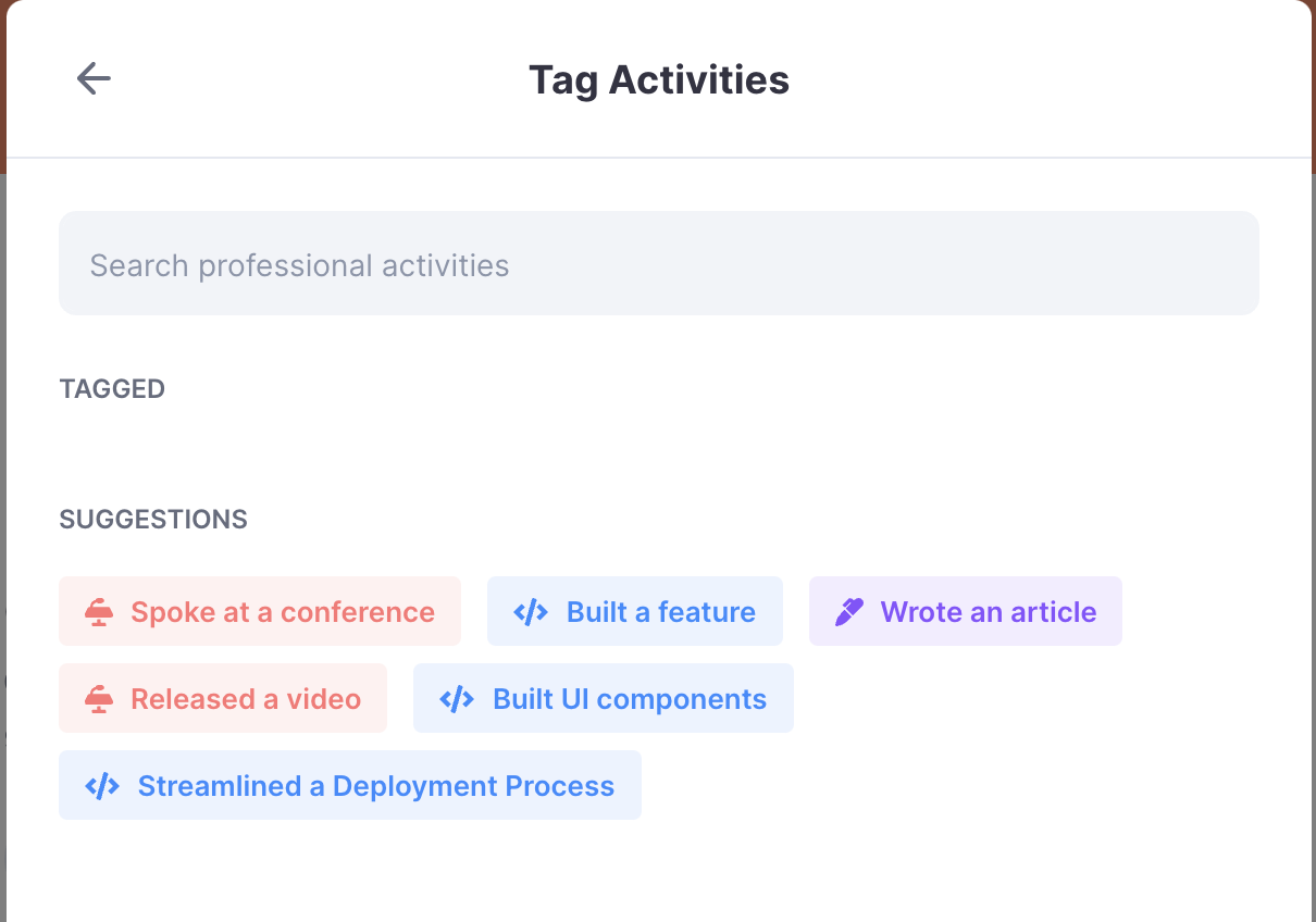 Activity Tags Selection