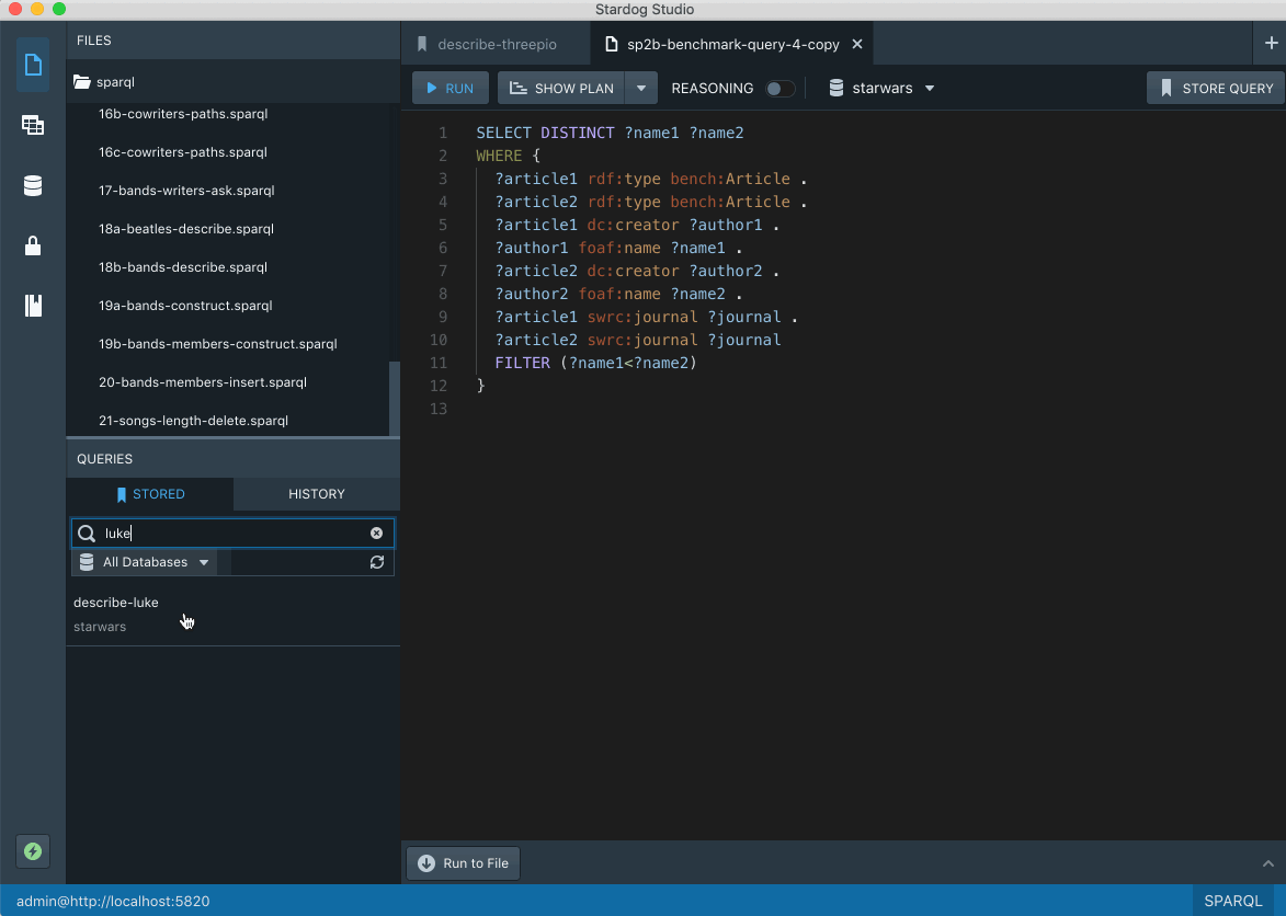 Editing Stored Queries in Studio Stardog