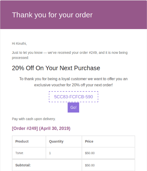 Next order coupon mail