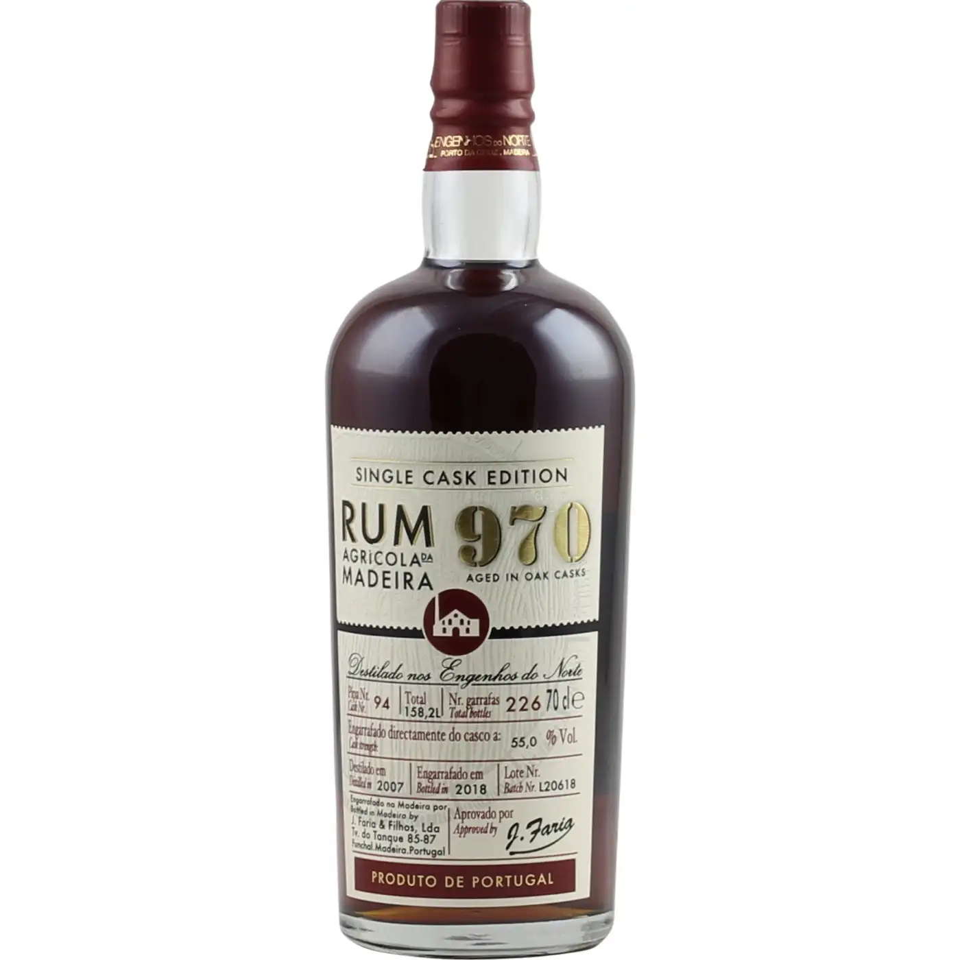 Image of the front of the bottle of the rum 970 Single Cask Edition
