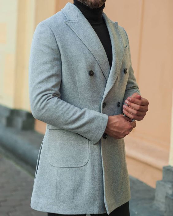 Manteau homme hiver laine gris clair