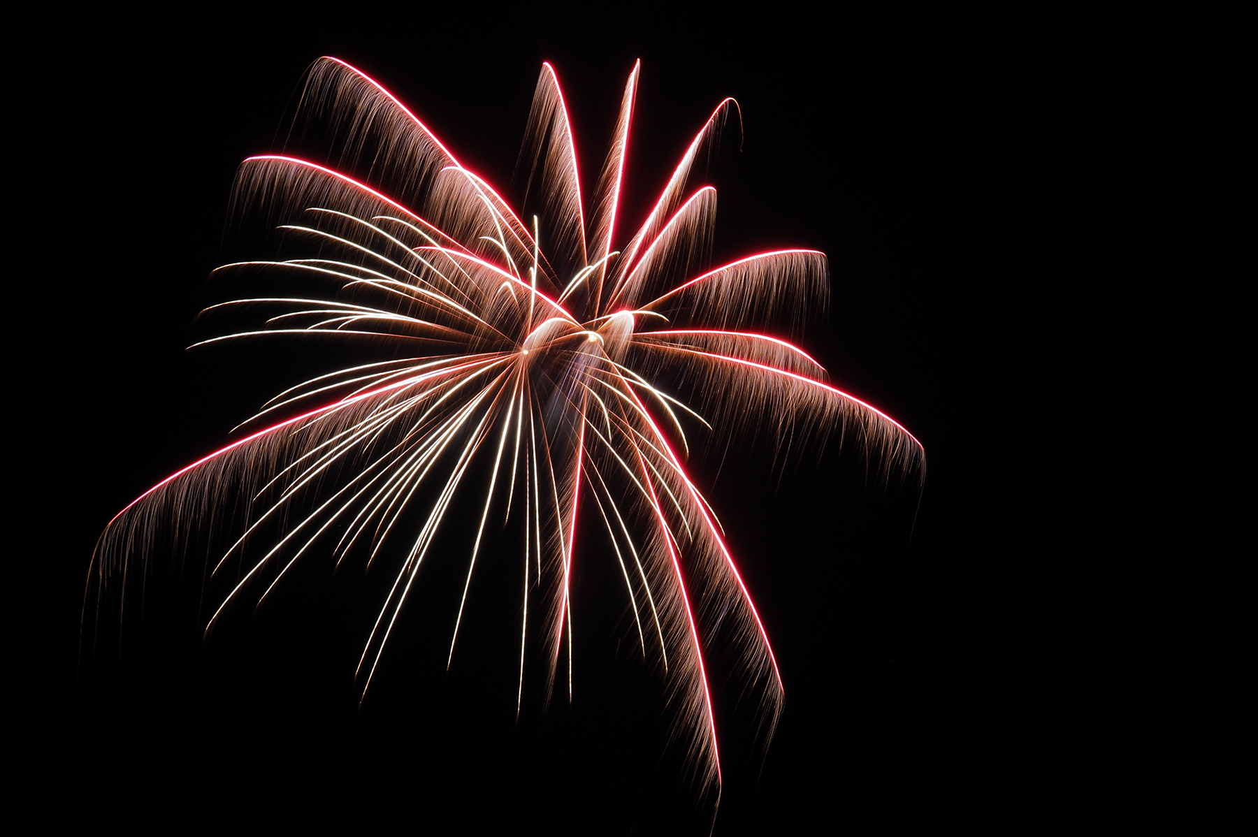 single firework in sky red and gold colors