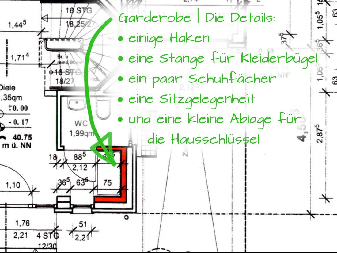 Erdgeschossgrundriss für die neue Garderobe