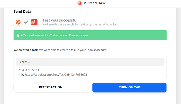Send a test to Todoist