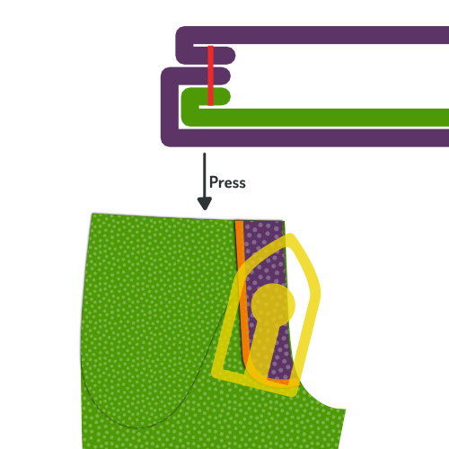 Roll the fly piece to the back, and press the seam