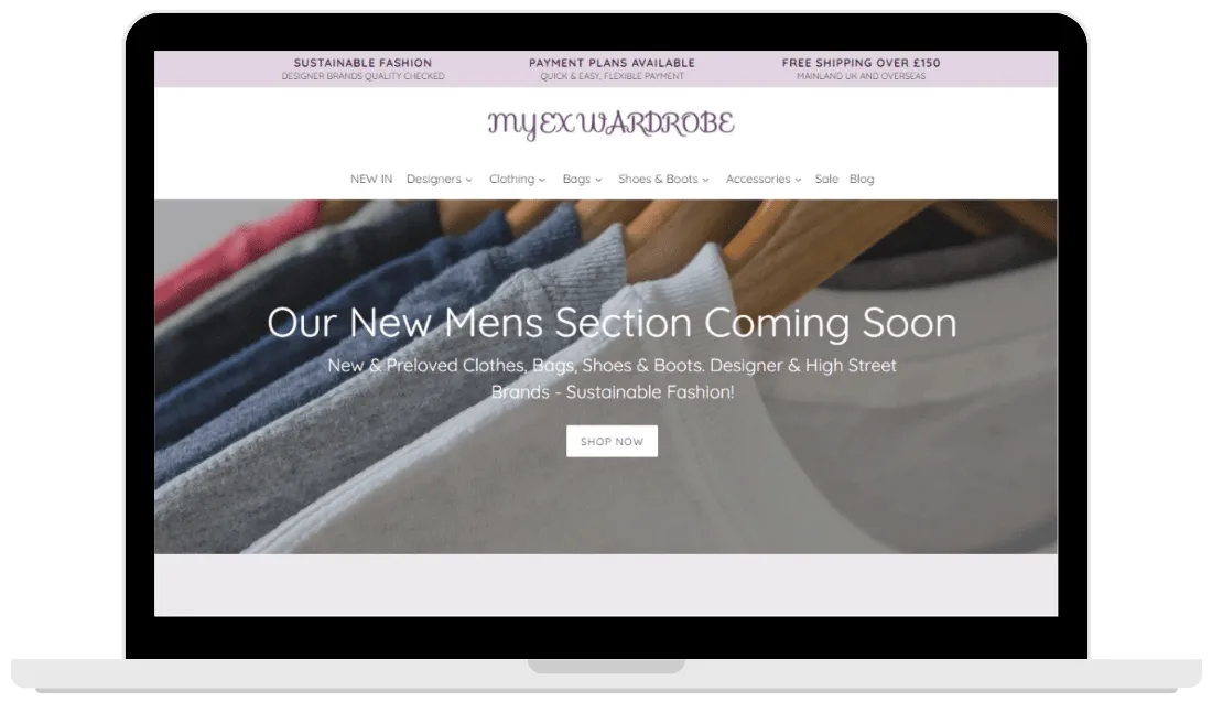 myexwardrobe portfolio screenshot 1 hero homepage rhwebdesigns.co.uk