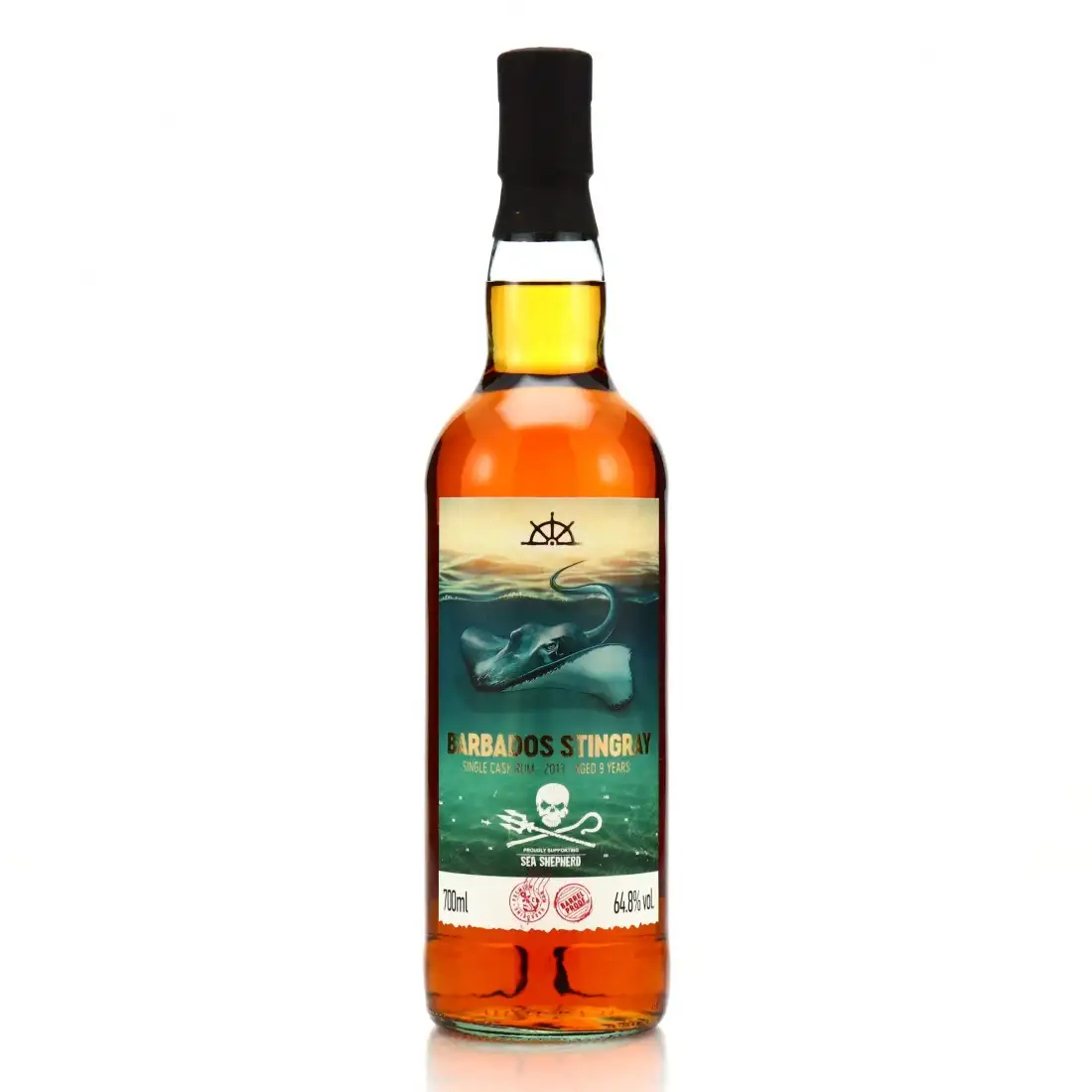 Image of the front of the bottle of the rum Barbados Stingray