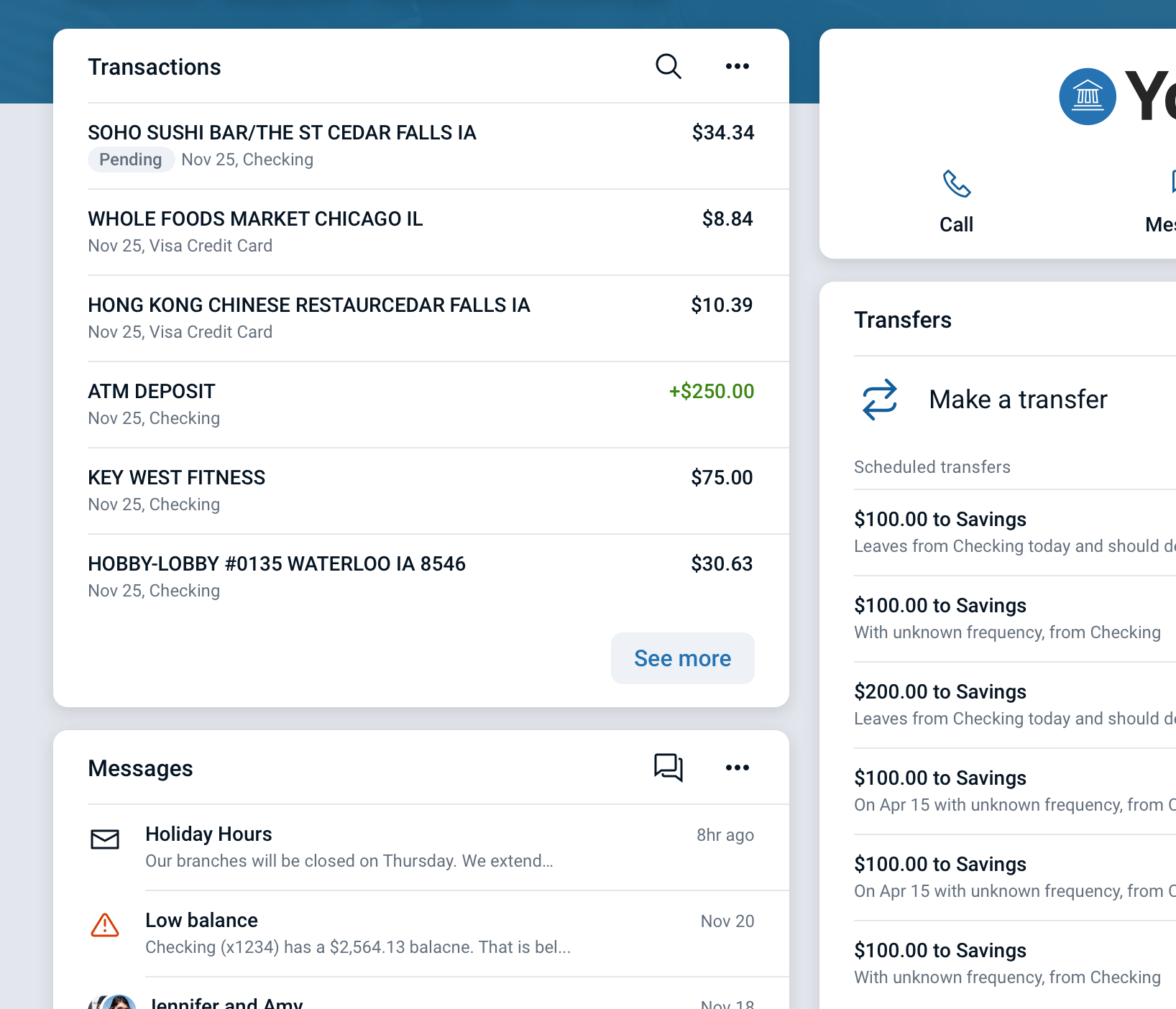 A sample dashboard screen showing incorrect usage of cards with header dividers