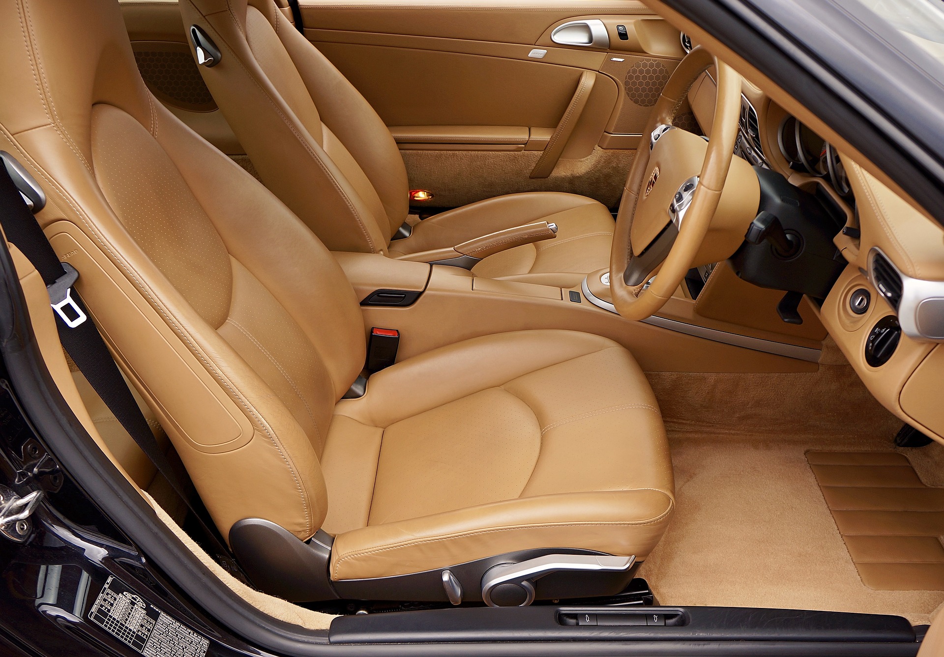 Brown Leather Car Interior with Brown Carpets