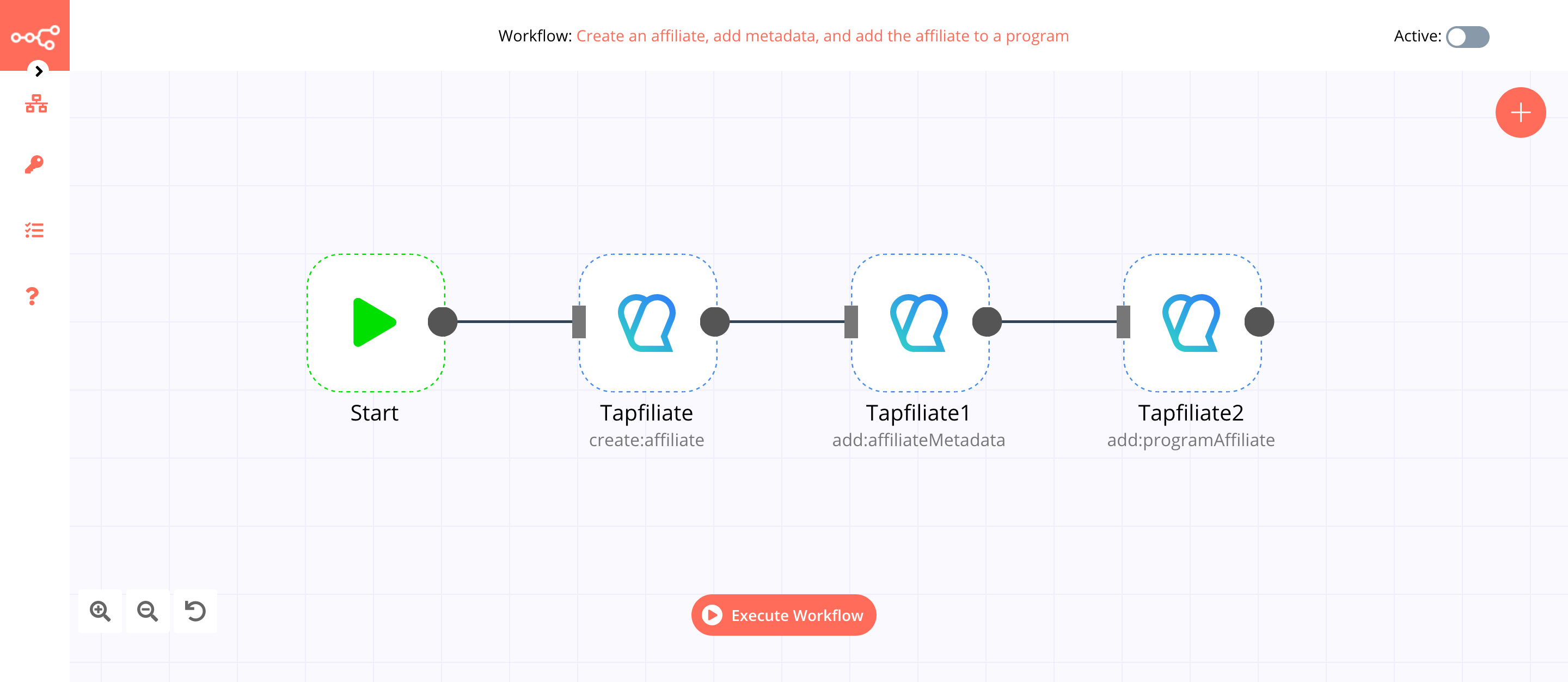 A workflow with the Tapfiliate node