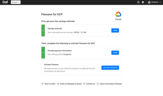 Flexsave GCP landing page after creating billing profile