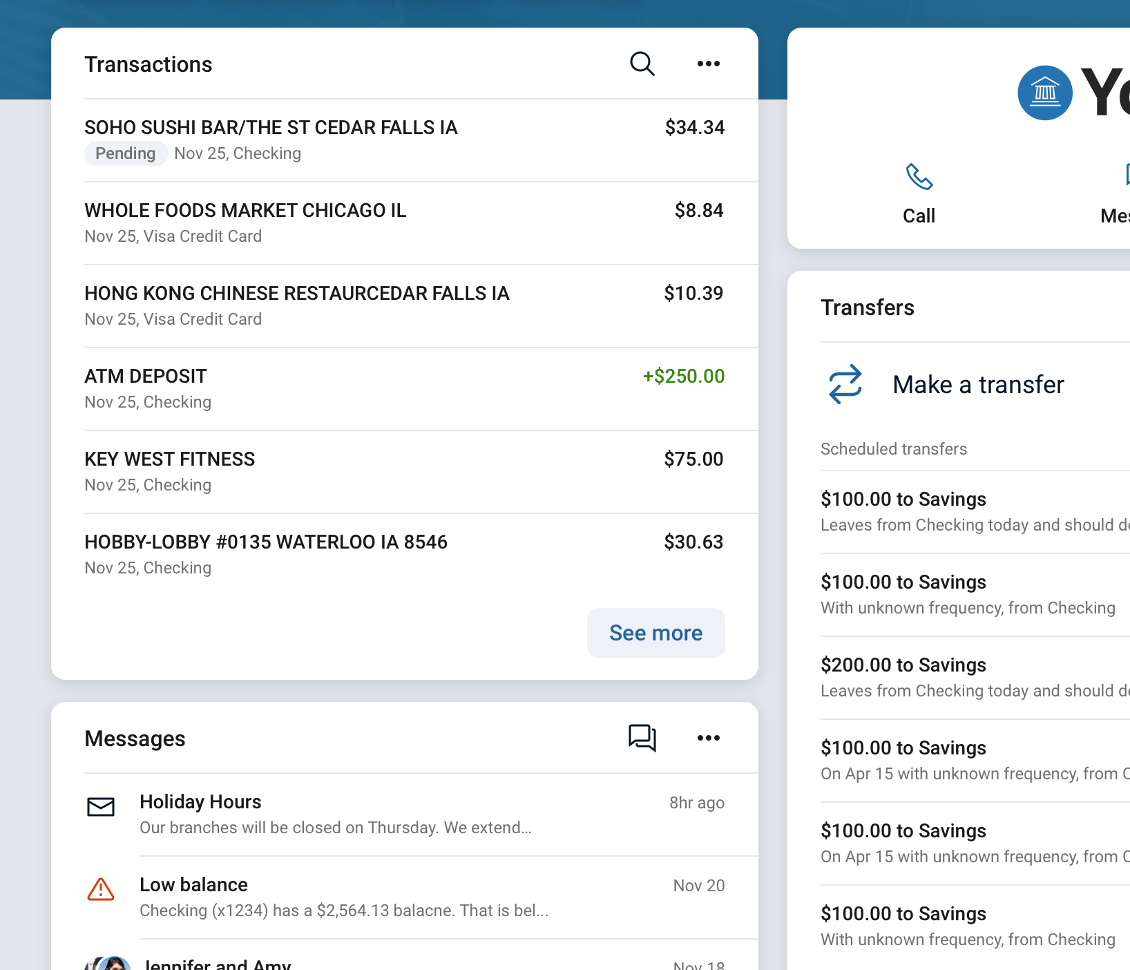 A sample dashboard screen showing incorrect usage of cards with header dividers