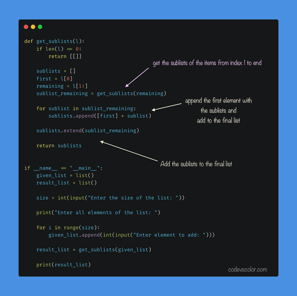How To Get All Sublists Of A List In Python - CodeVsColor