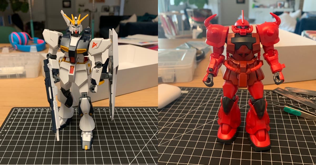 Nu Gundam RX-93 and a Gouf Crimson Custom