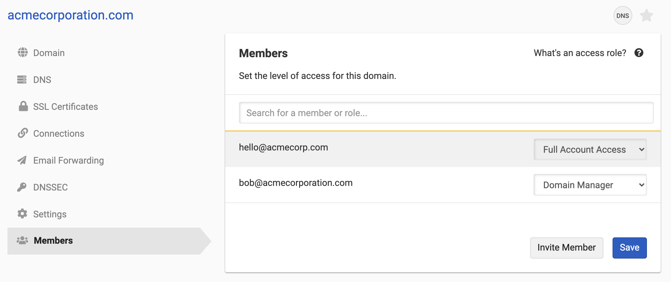 Domain's Member Page