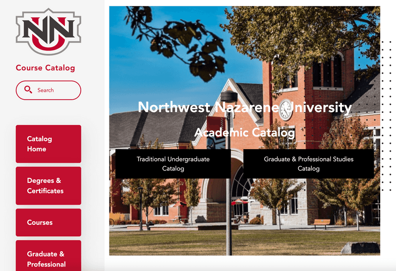Northwest Nazarene University Course Catalog Homepage