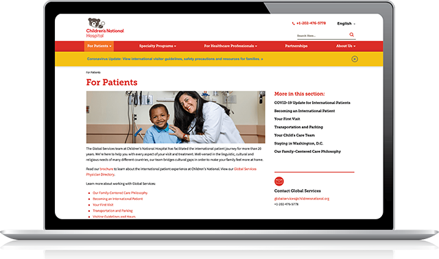 Screenshot of Childrens National Website in Mutliple Displays