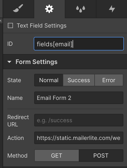 text field settings