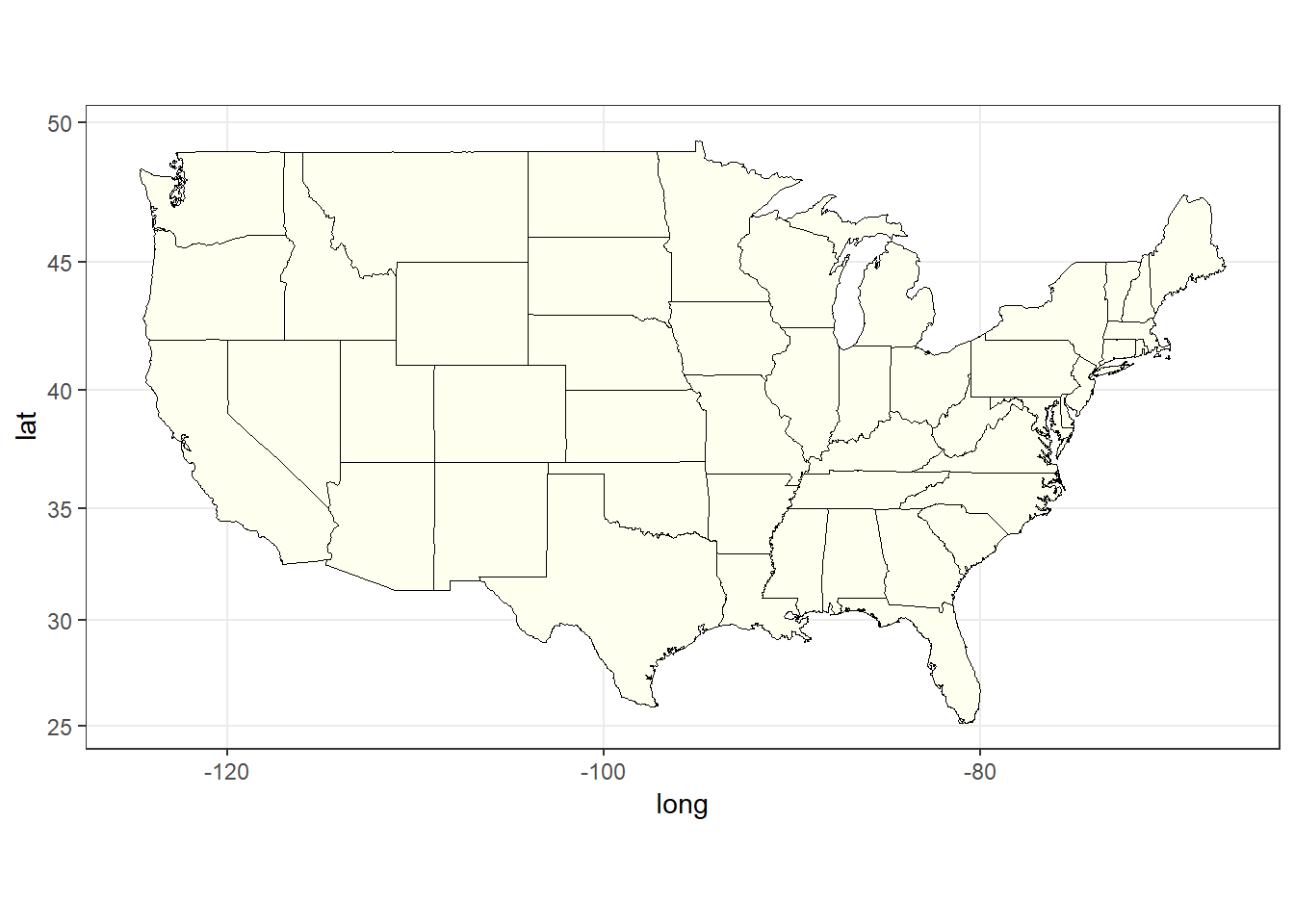 The plain state map of USA