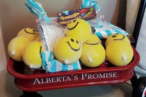 An Alberta's Promise wagon filled with happy face squishy balls