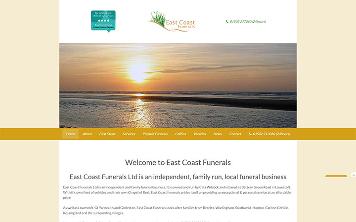 East Coast Funerals website frontpage
