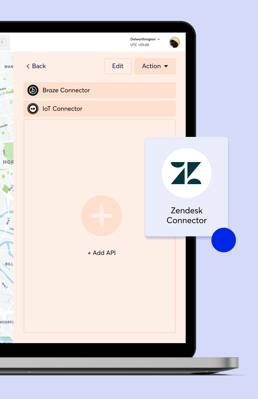 Colorful graphic display of a customization option app such as the Zendesk API connector.