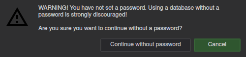 New Database - No Password Confirmation