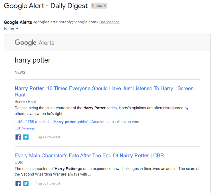 Google alerts email