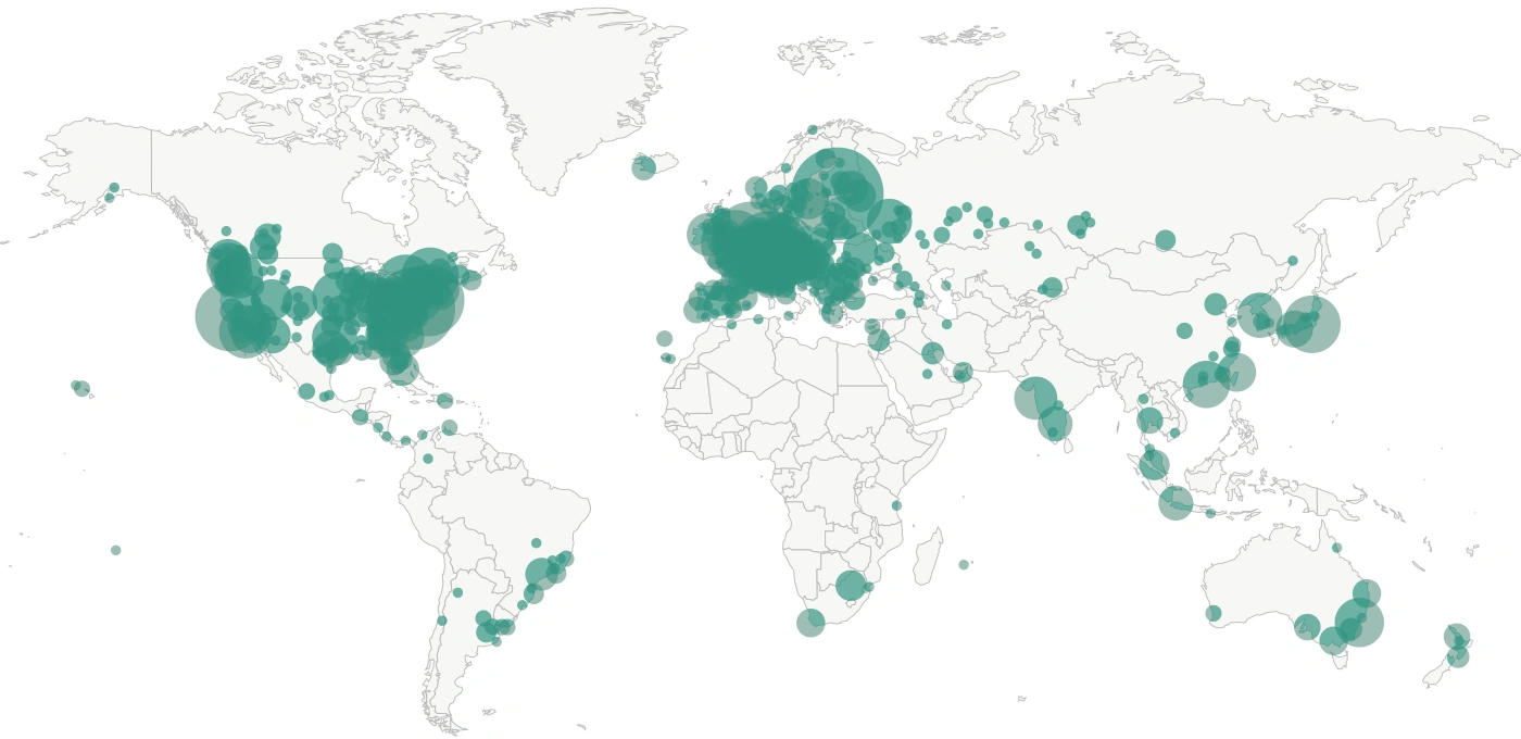worldwide distribution of Bitcoin nodes
