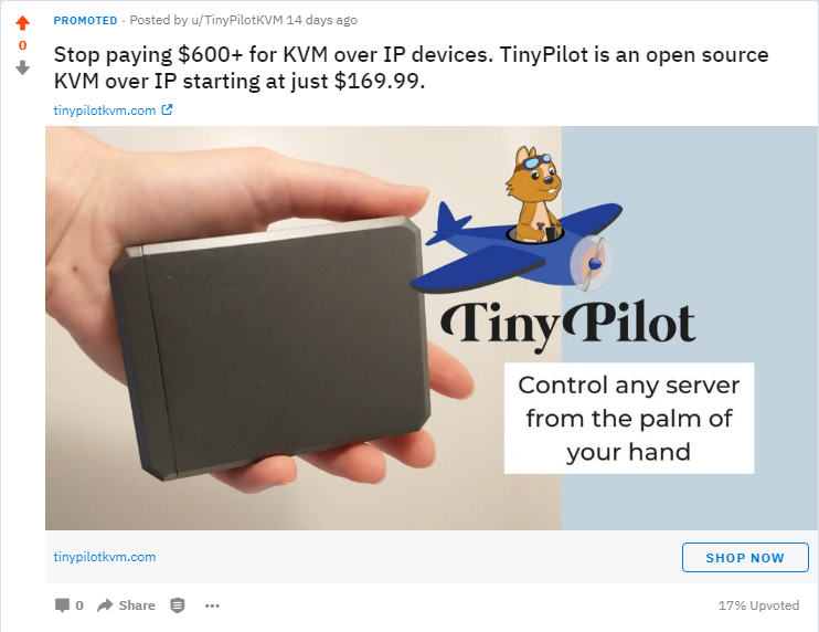 Stop paying $600+ for KVM over IP devices. TinyPilot is an open source KVM over IP starting at just $169.99.