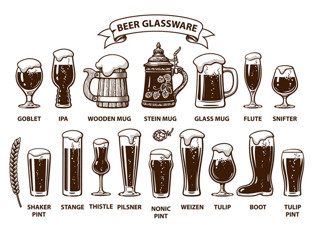 All different types of beer glasses and glassware