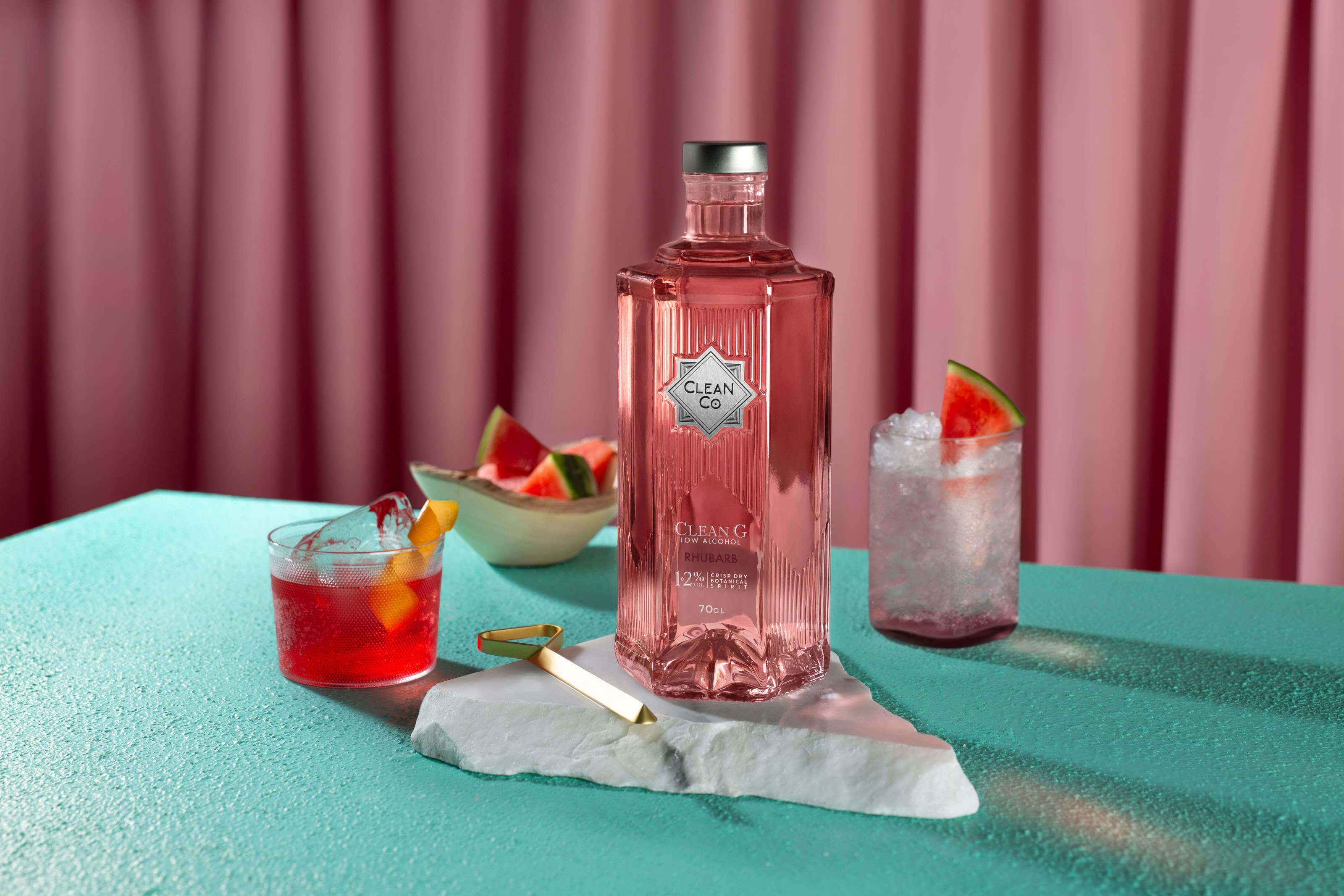 clean co rhubarb gin with watermelon cocktails