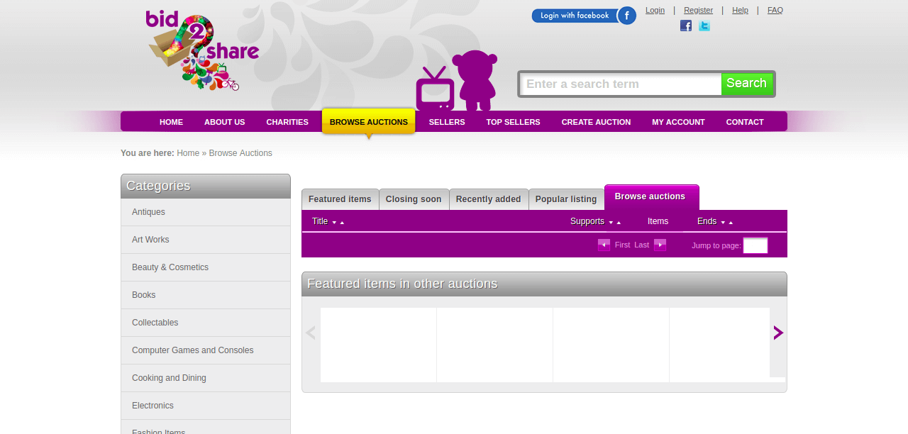 screenshot of bid2share.com website