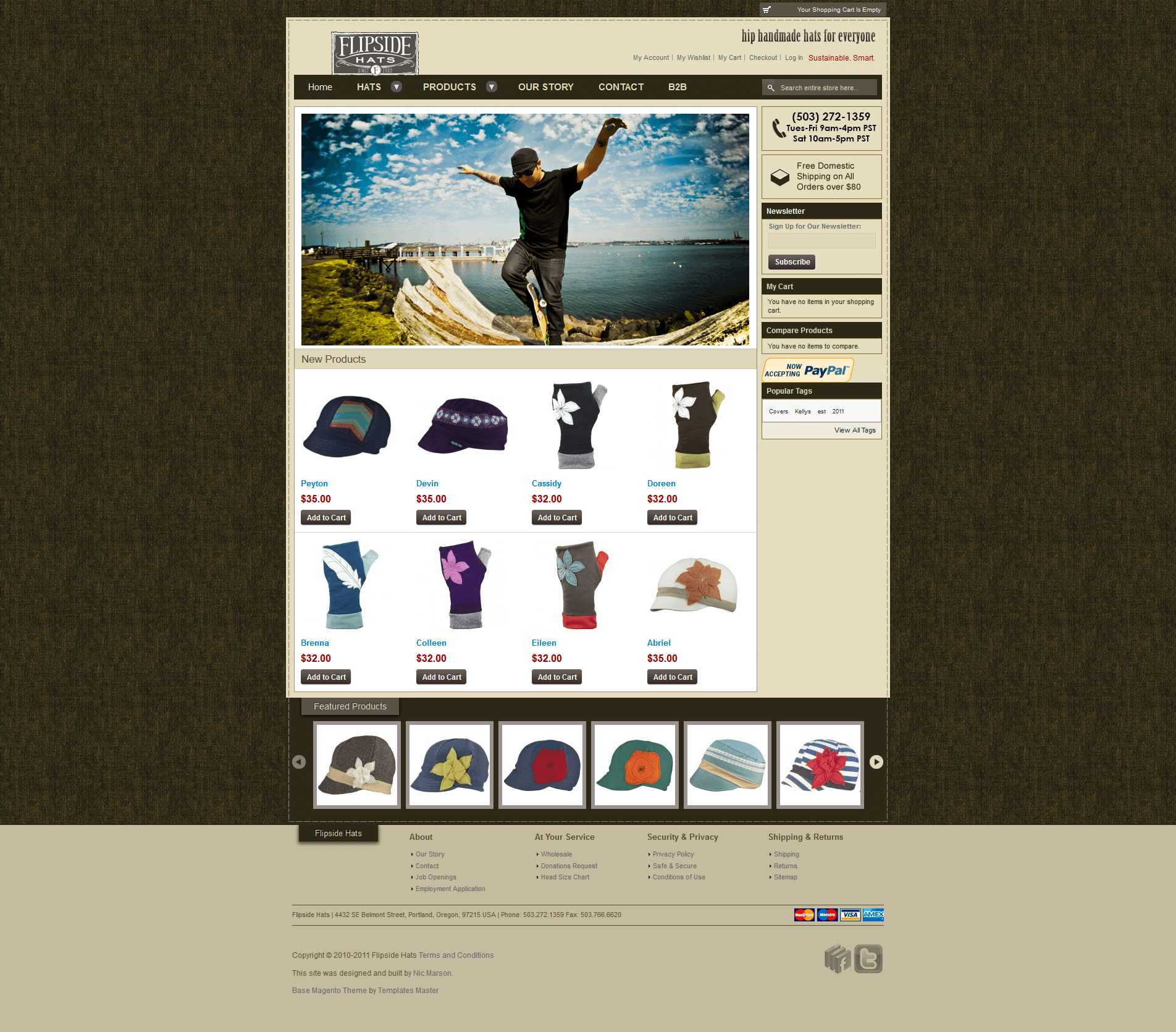 Flipside Hats v1 home page