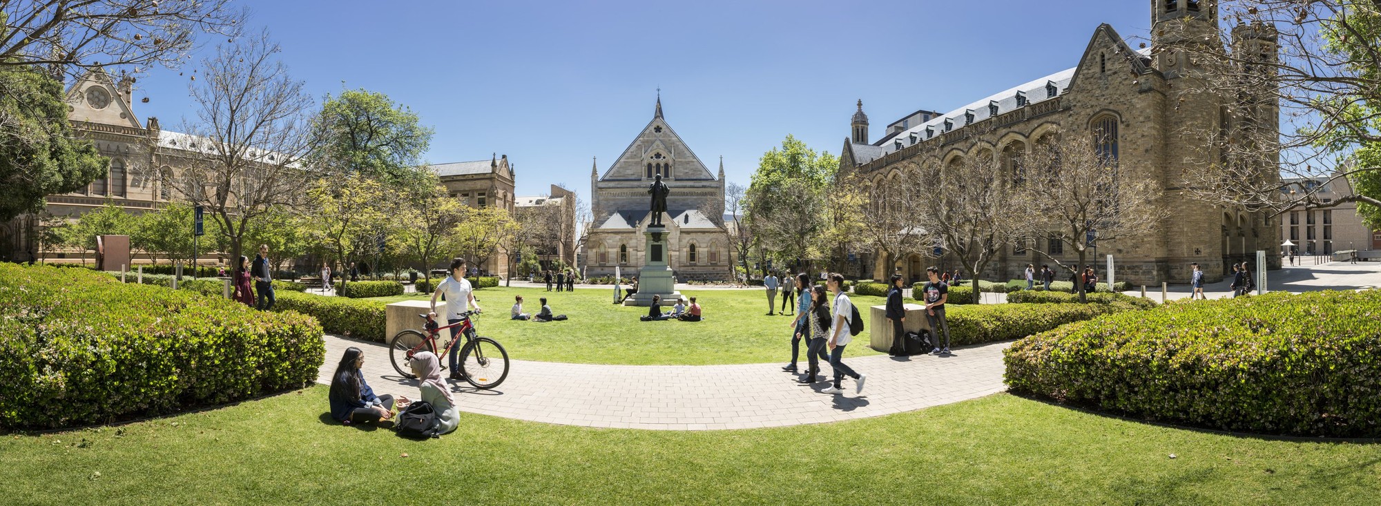 Campus and quad view with students of the University of Adelaide