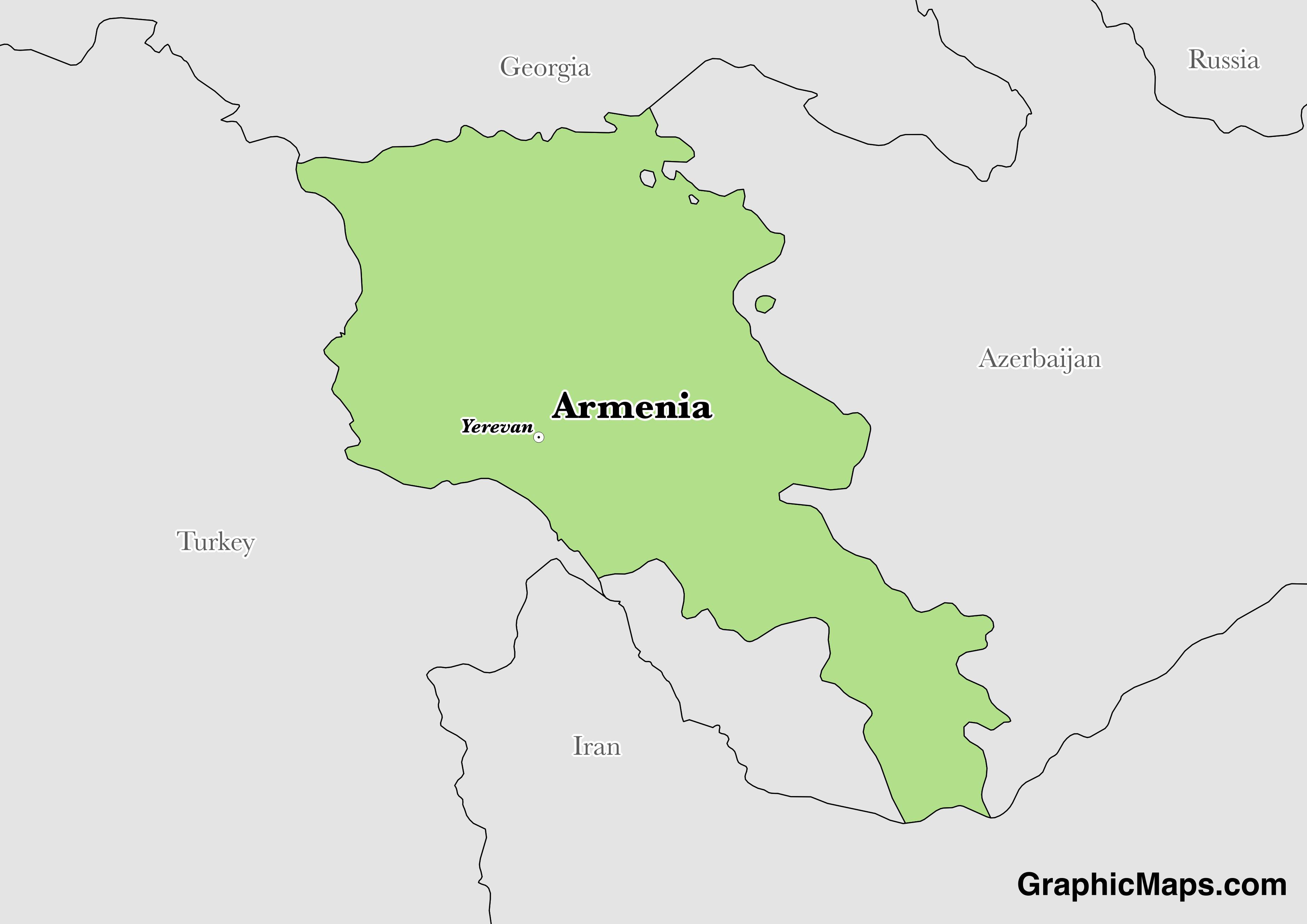 Map showing the location of Armenia