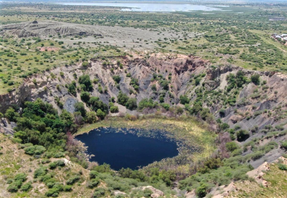 Crater lake on top of the Kamfersdam kimberlite pipe