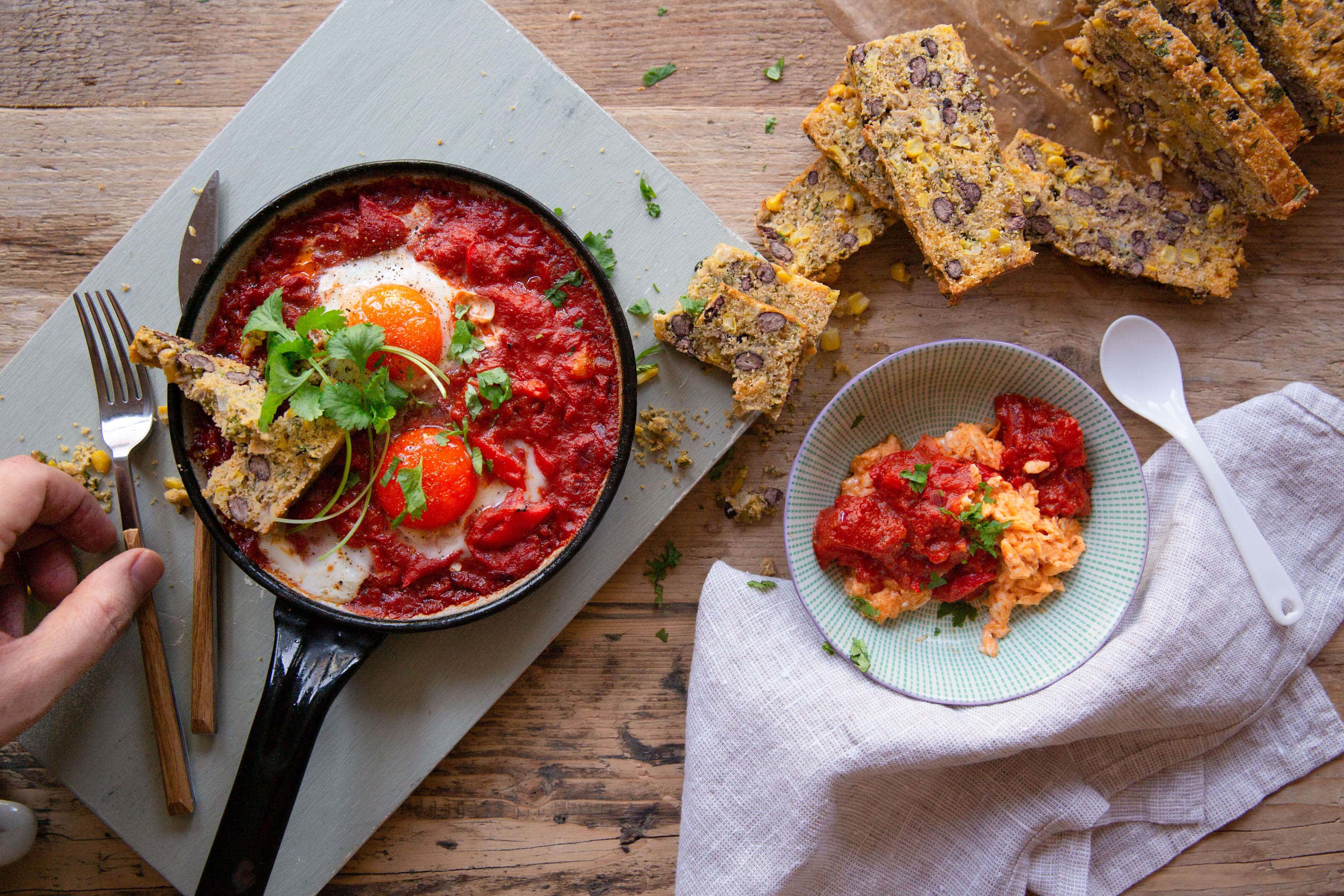 Babease Shakshuka with homemade corn bread