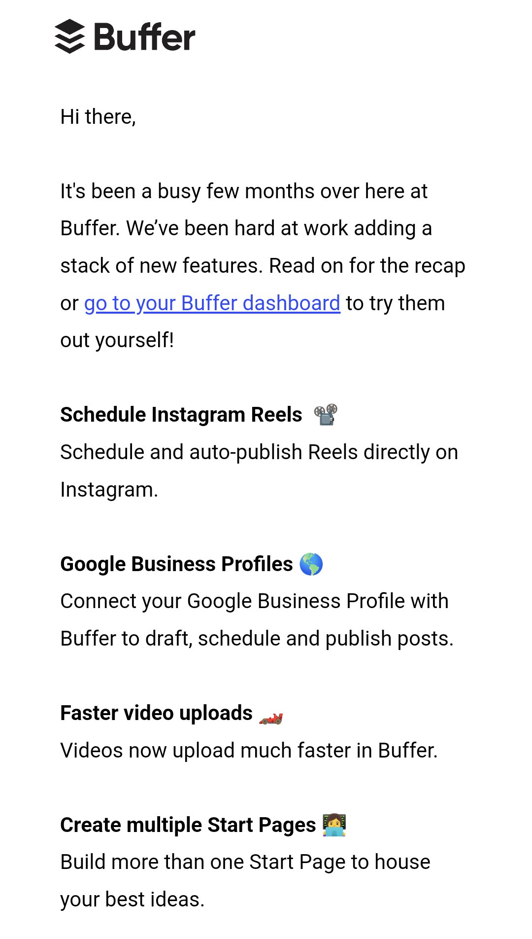 SaaS Plain Text Emails: Screenshot of Buffer's nearly plain text email